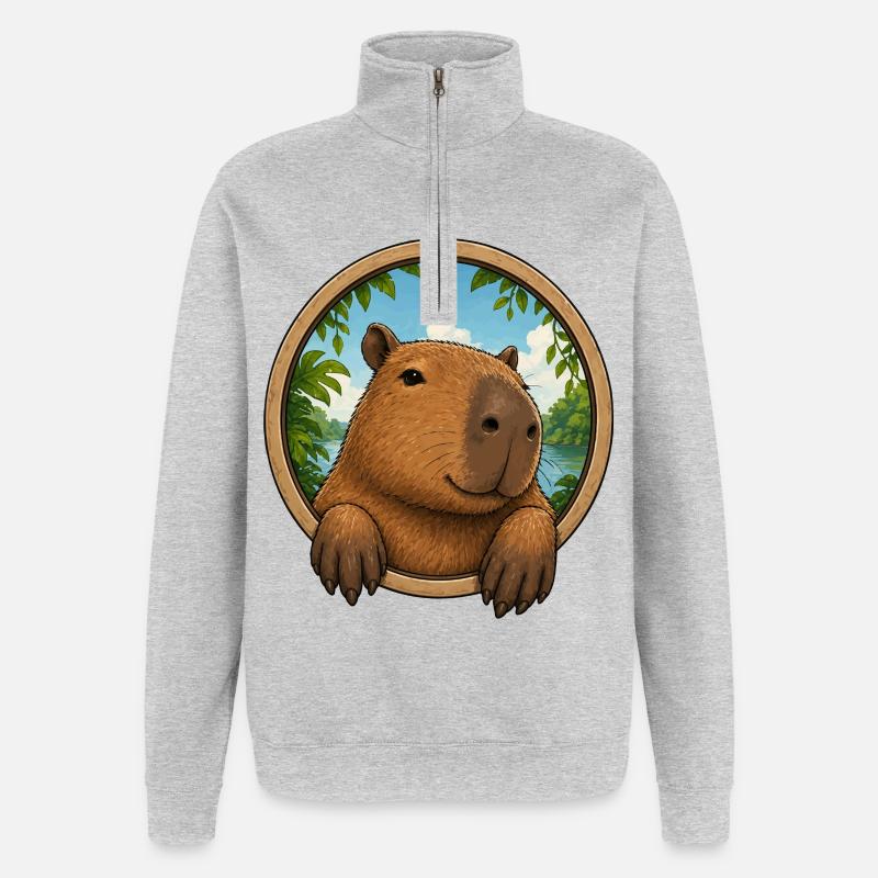 Cuddly capybara in frame - Quarter-Zip Sweatshirt - heather grey
