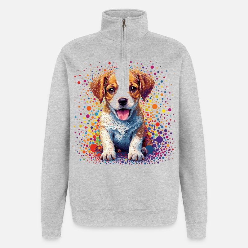 Chiot Beagle - Sweat à zip 1/4 - gris chiné