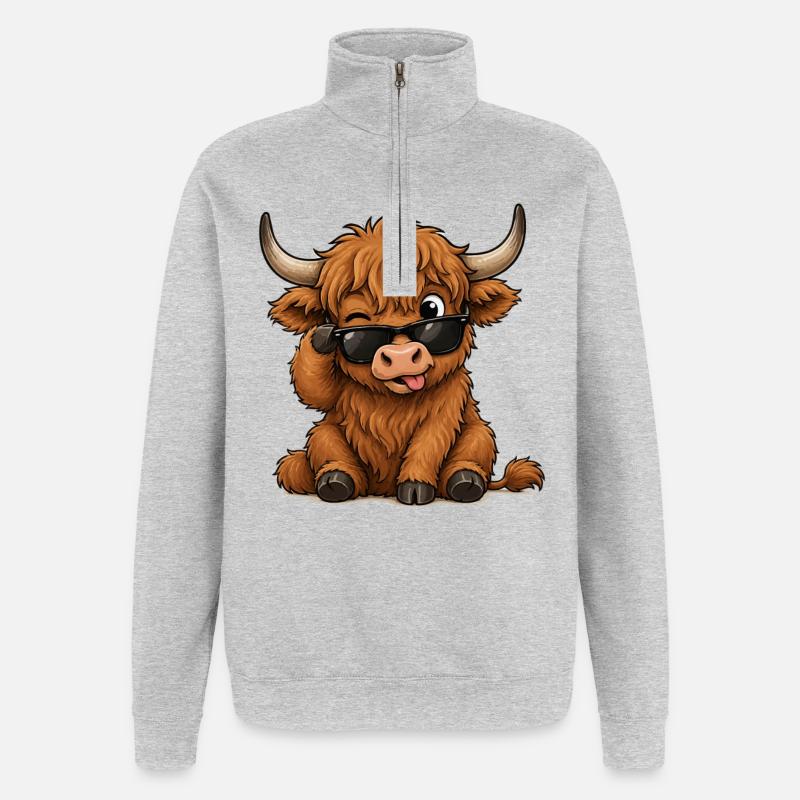 Vache avec lunettes de soleil - Sweat à zip 1/4 - gris chiné