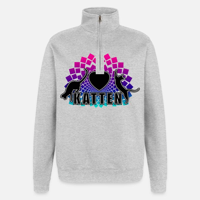 Katzenherz-Regenbogen-Mandala - Quarter-Zip-Sweatshirt - Grau meliert