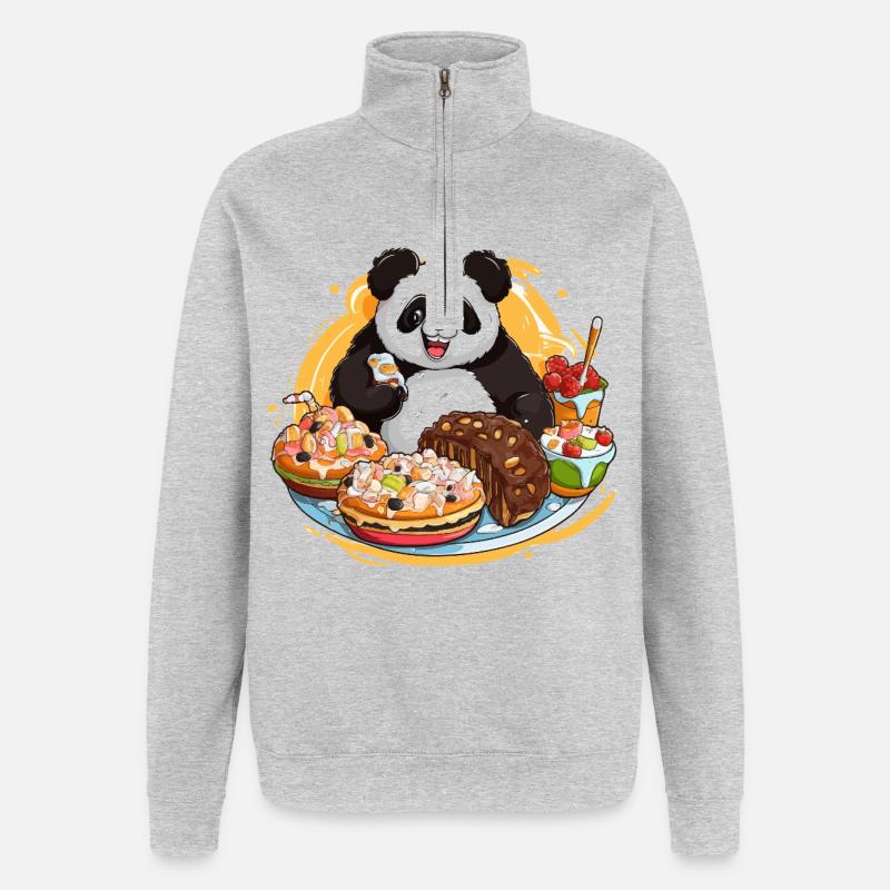 Panda Dessert Fest - Quarter-Zip-Sweatshirt - Grau meliert