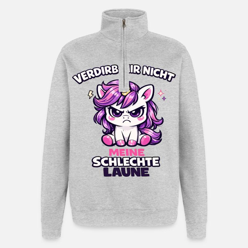 Verdirb mir nicht meine schlechte Laune - Quarter-Zip-Sweatshirt - Grau meliert