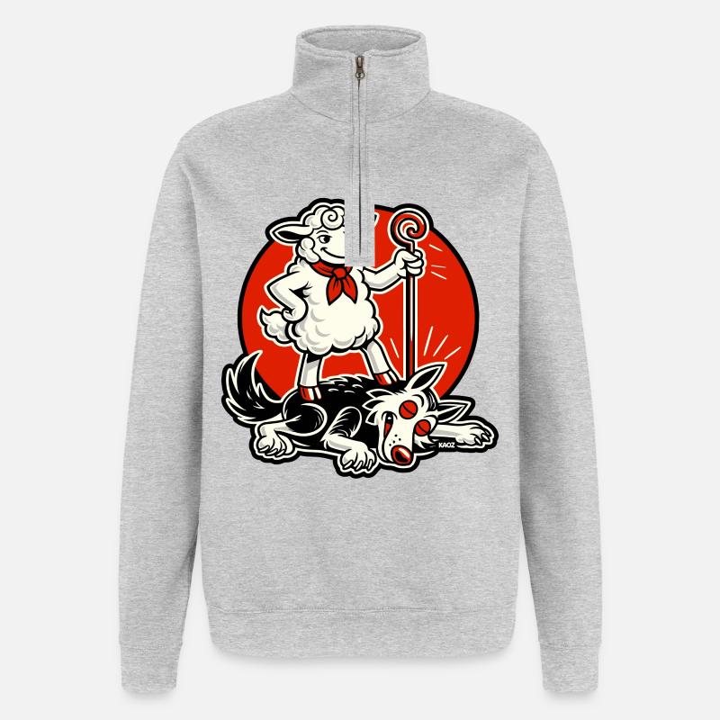 Schafheld mit Gauner - Quarter-Zip-Sweatshirt - Grau meliert
