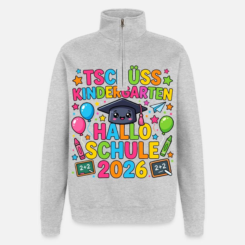 Tschüss Kindergarten Hallo Schule 2026 Einschulung - Quarter-Zip-Sweatshirt - Grau meliert