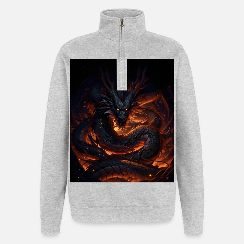 Dragon de lave dans Shadowfire - Sweat à zip 1/4 - gris chiné