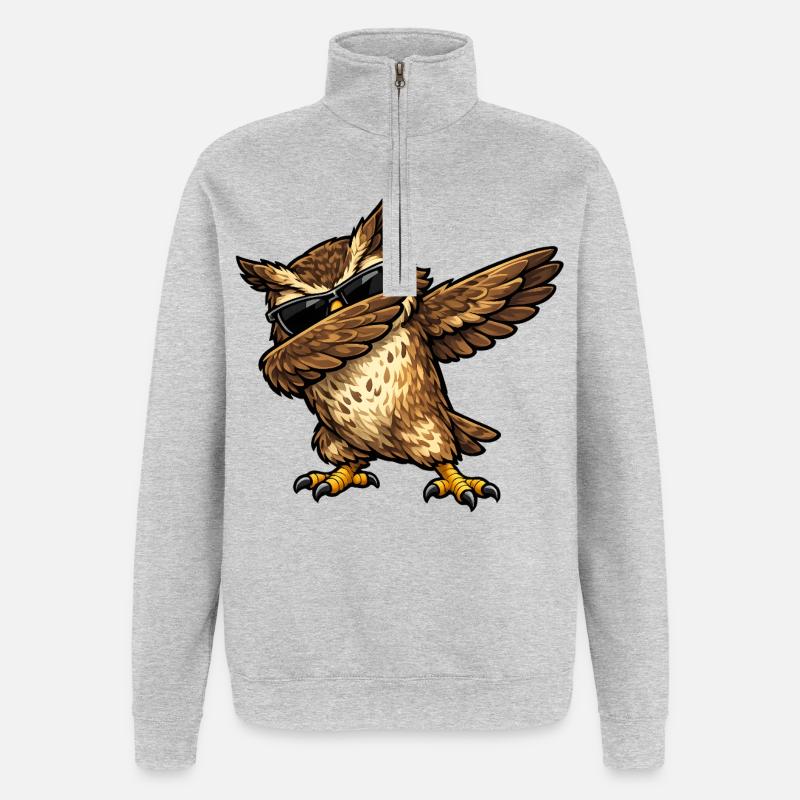 Dabbing Eagle Owl - Quarter-Zip Sweatshirt - heather grey