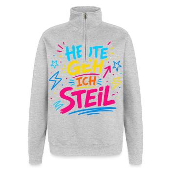 Heute geh ich steil – Party Spruch Shirt Neon  - Quarter-Zip-Sweatshirt - Grau meliert - Vorne - AI Model Female 172 light (172cm) & AI Model Male 178 dark (178cm)