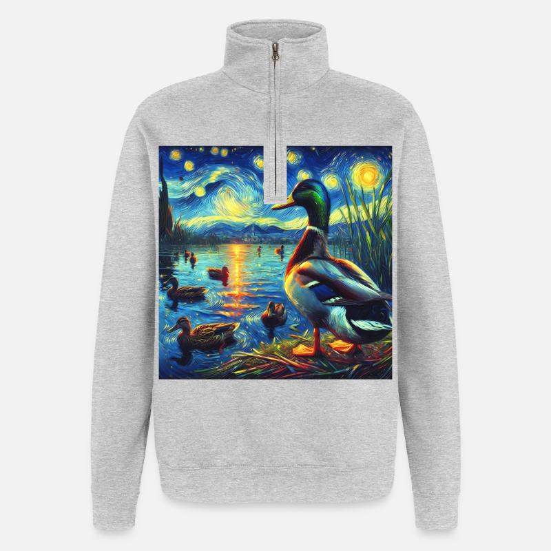 Nuit étoilée de canard colvert - Sweat à zip 1/4 - gris chiné