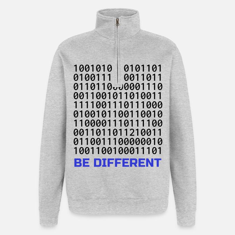 Be Different: Binäres Muster mit Botschaft - Quarter-Zip-Sweatshirt - Grau meliert
