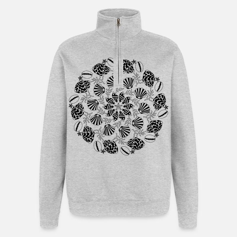 Shell Mandala noir et blanc - Sweat à zip 1/4 - gris chiné