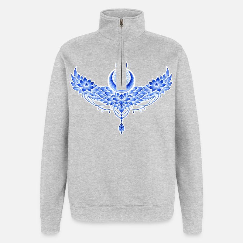 Blue winged moon - Quarter-Zip Sweatshirt - heather grey