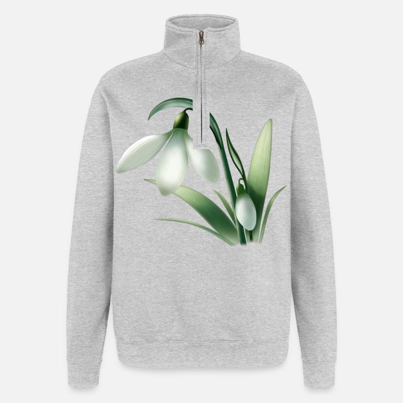Anémone d’hiver – Graphique de fleur blanche - Sweat à zip 1/4 - gris chiné