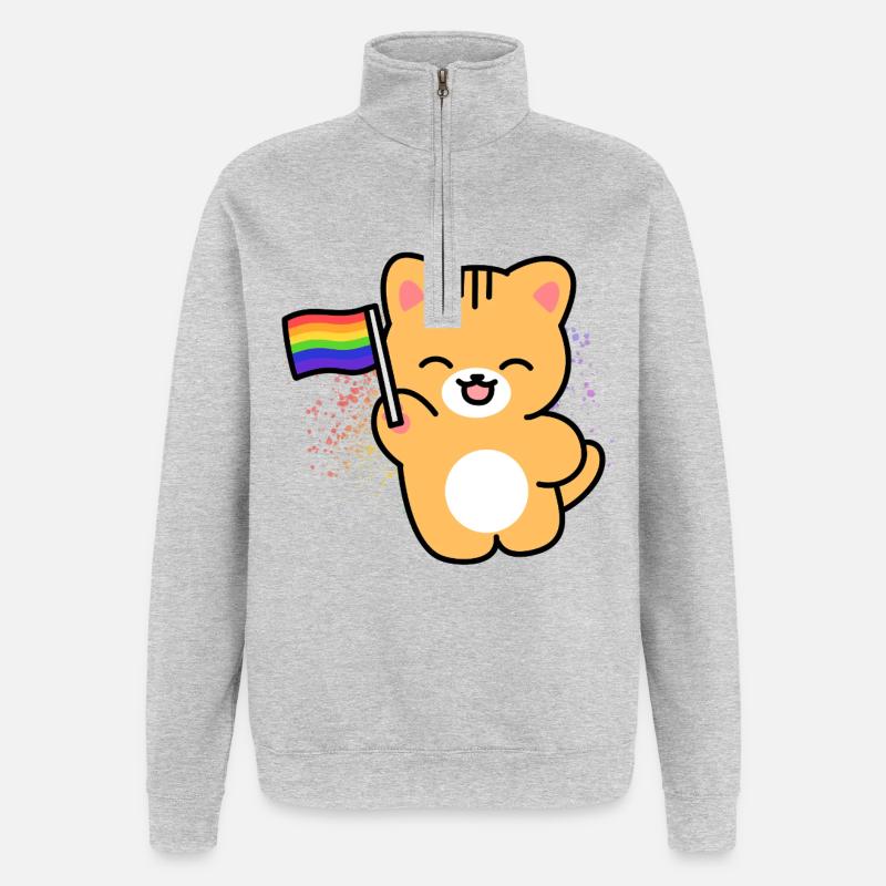 Kitten with Pride banner - Quarter-Zip Sweatshirt - heather grey