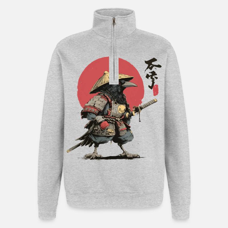 Crow Samurai: Red Sun Warrior - Quarter-Zip Sweatshirt - heather grey