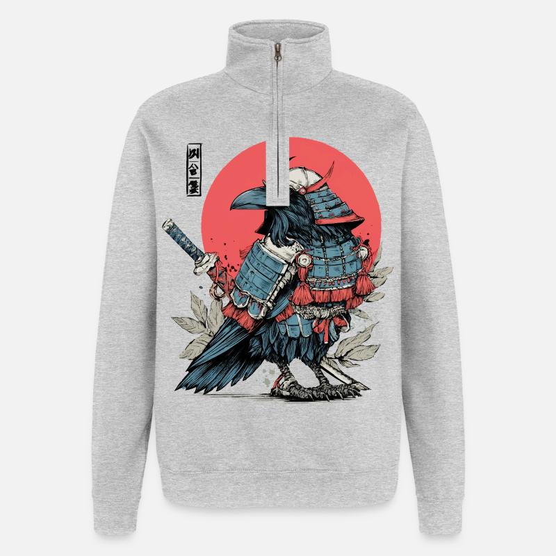 Crimson Samurai Raven Armor - Quarter-Zip Sweatshirt - heather grey