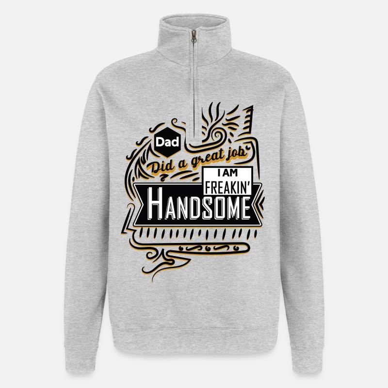 Papa Pride: Freakin' Handsome Saying - Quarter-Zip Sweatshirt - heather grey