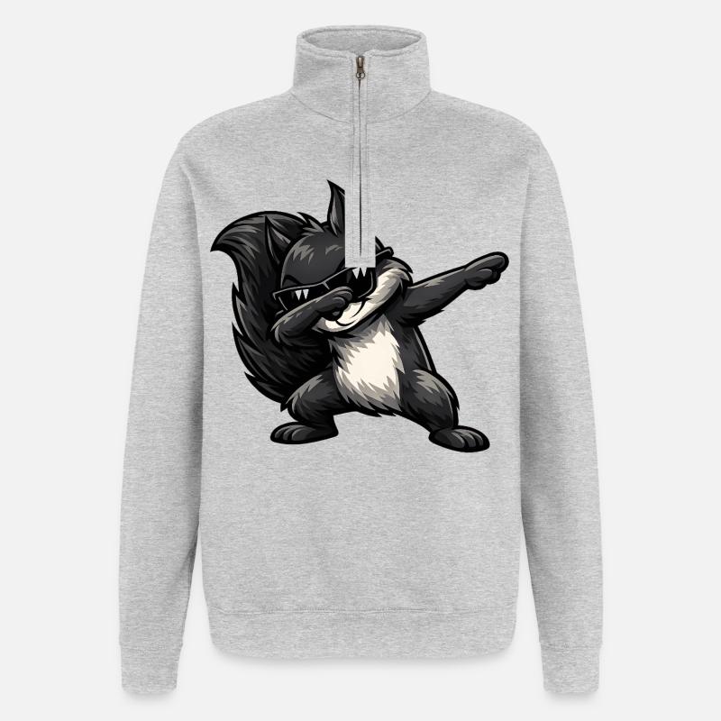 Écureuil noir à tapoter - Sweat à zip 1/4 - gris chiné