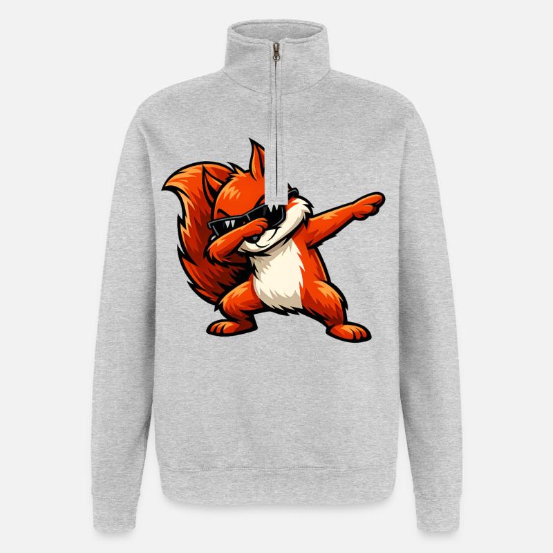 Dabbing Rotes Eichhörnchen - Quarter-Zip-Sweatshirt - Grau meliert