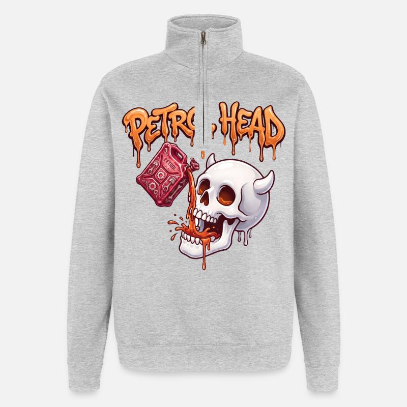 Petrolkopf-Schädel - Quarter-Zip-Sweatshirt - Grau meliert