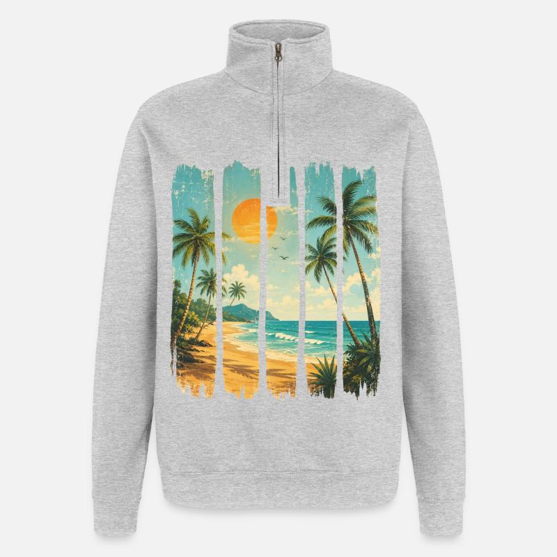Vagues de Palmier Crépuscule - Quarter-Zip Sweatshirt - heather grey