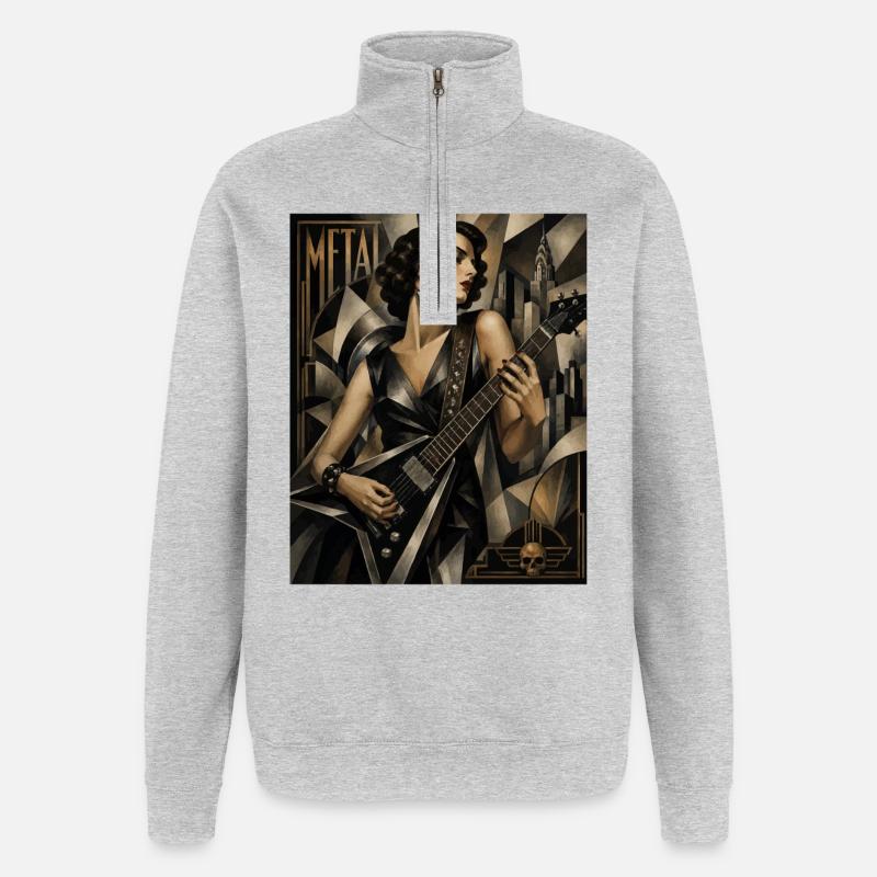 Gothic Gitarrenheldin Deco Stil - Quarter-Zip-Sweatshirt - Grau meliert