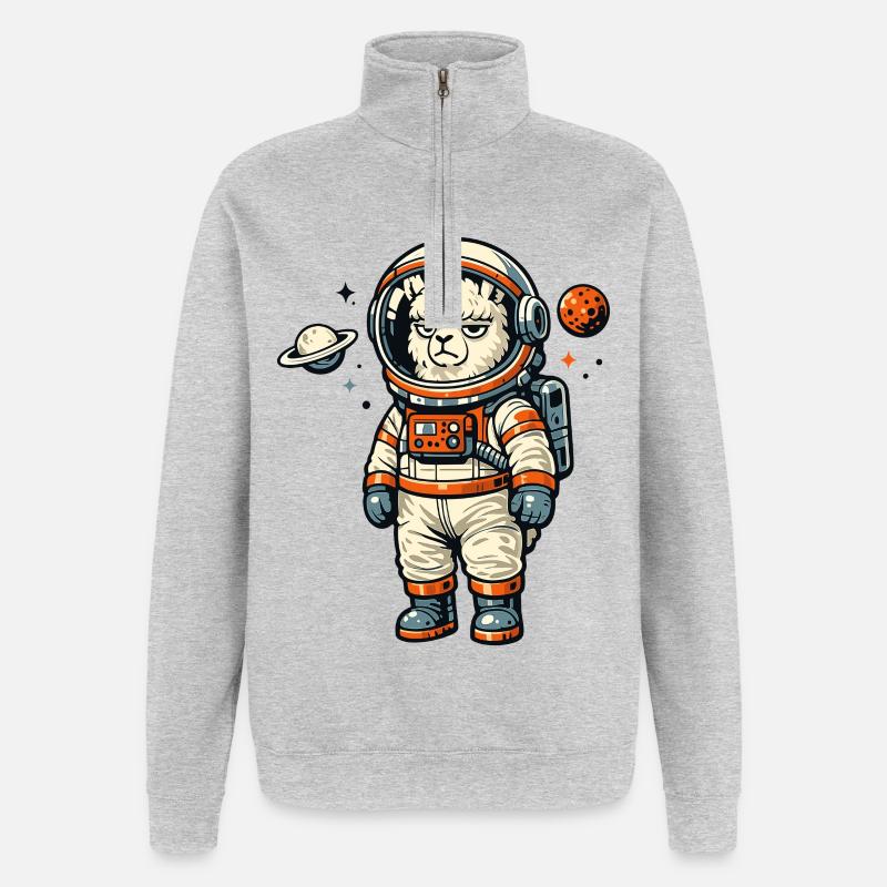 Astronaute alpaga dans l’aventure spatiale - Sweat à zip 1/4 - gris chiné