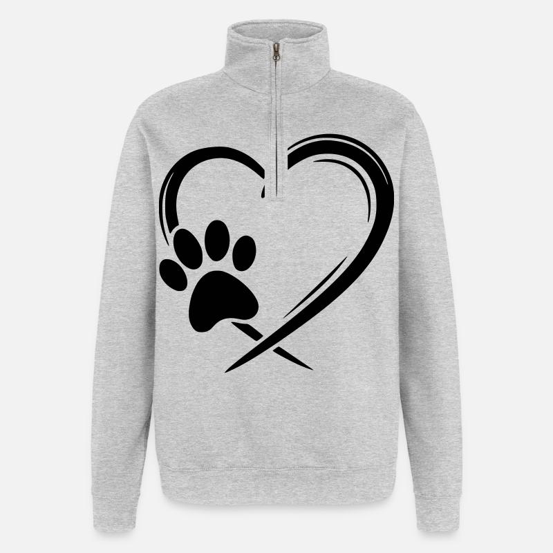 Paw Heart - Quarter-Zip Sweatshirt - heather grey