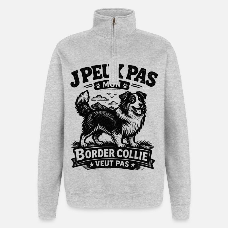 Je peux pas Border Collie - Sweat à zip 1/4 - gris chiné