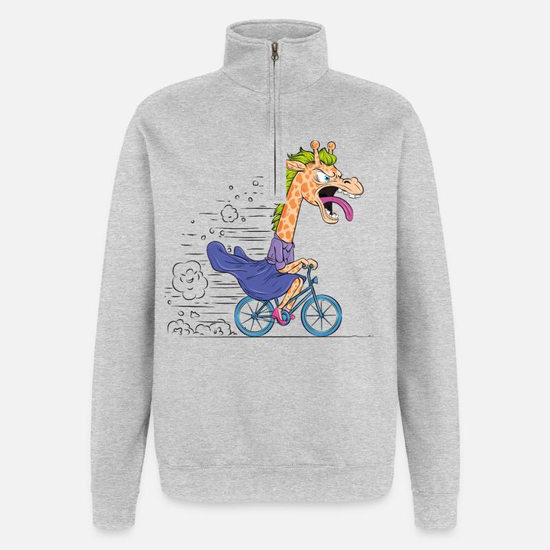 Dessin animé Girafe sur Vélo - Sweat à zip 1/4 - gris chiné