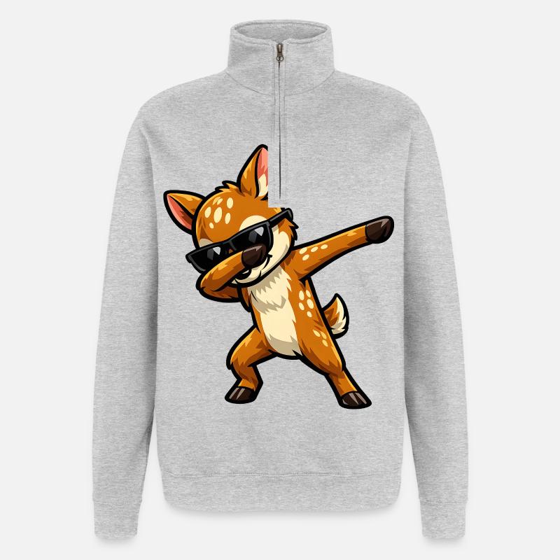 Dabbing Fawn - Quarter-Zip Sweatshirt - heather grey