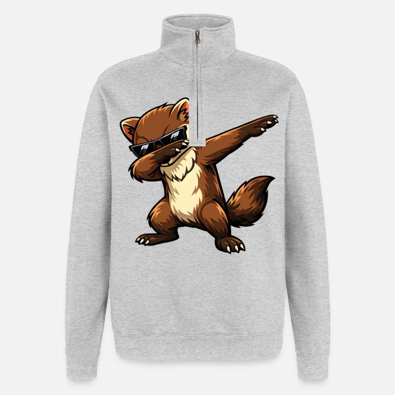 Dabbing Marten - Quarter-Zip Sweatshirt - heather grey