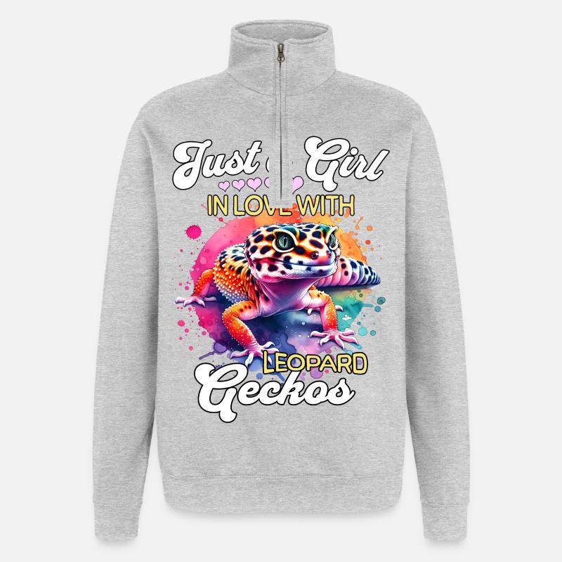Mädchen Leopardgecko - Quarter-Zip-Sweatshirt - Grau meliert
