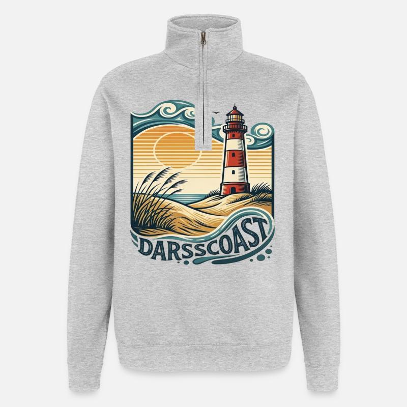 DarsCoast Lighthouse Coastal Wave - Quarter-Zip Sweatshirt - heather grey