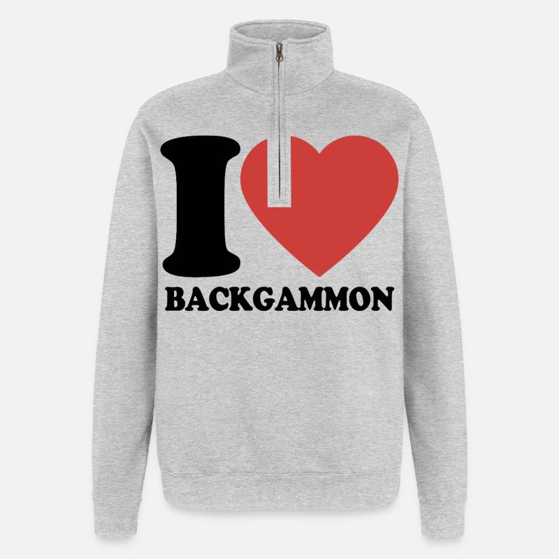 I love Backgammon | Brettspiel | Geschenk - Quarter-Zip-Sweatshirt - Grau meliert