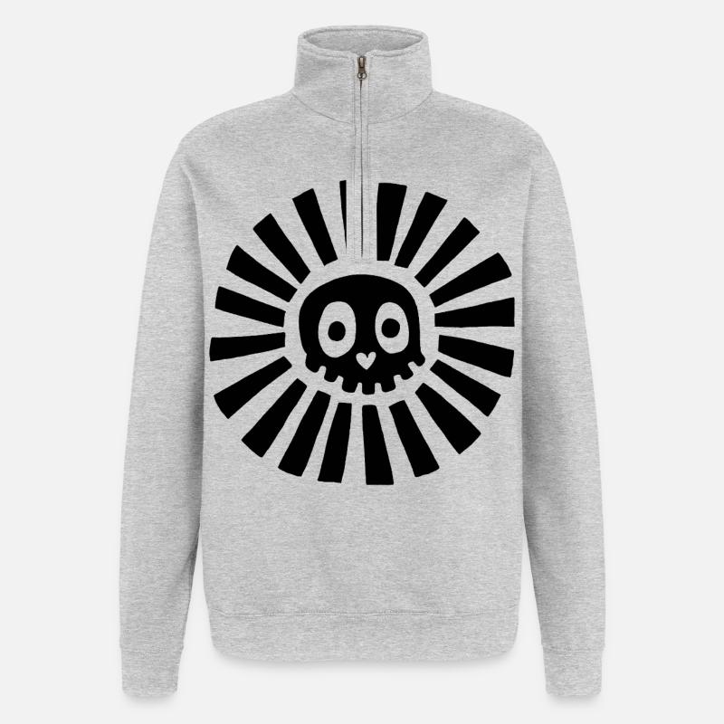 Schwarzer Sonnenschädel - Quarter-Zip-Sweatshirt - Grau meliert