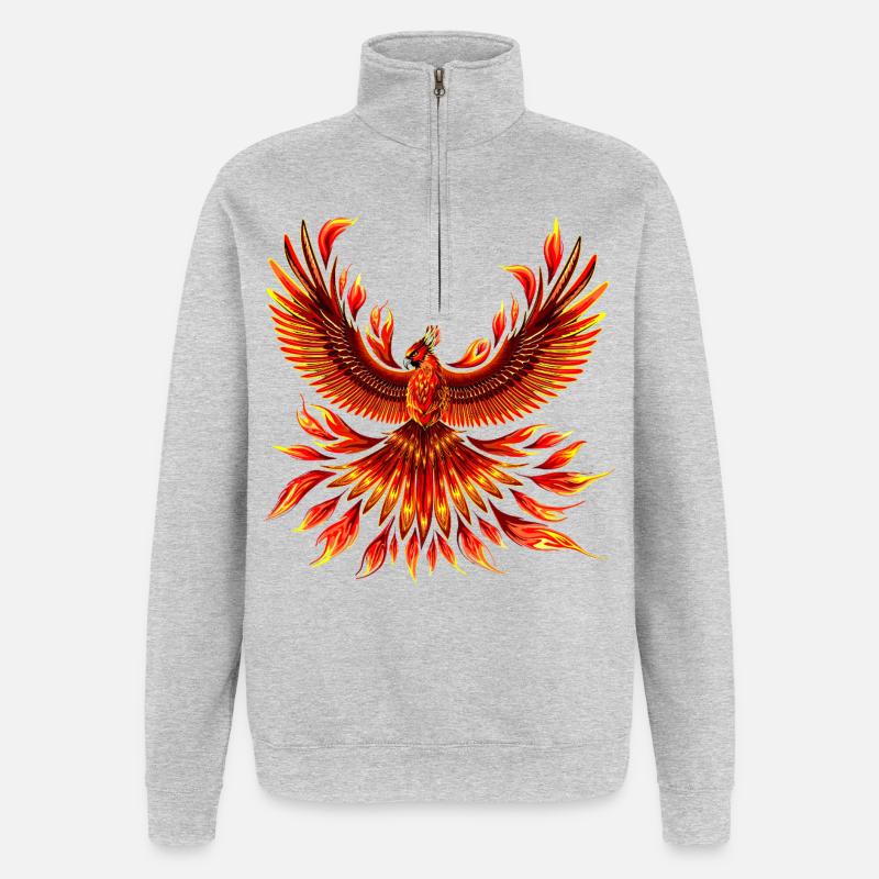 Phönix-Feuervogel - Quarter-Zip-Sweatshirt - Grau meliert