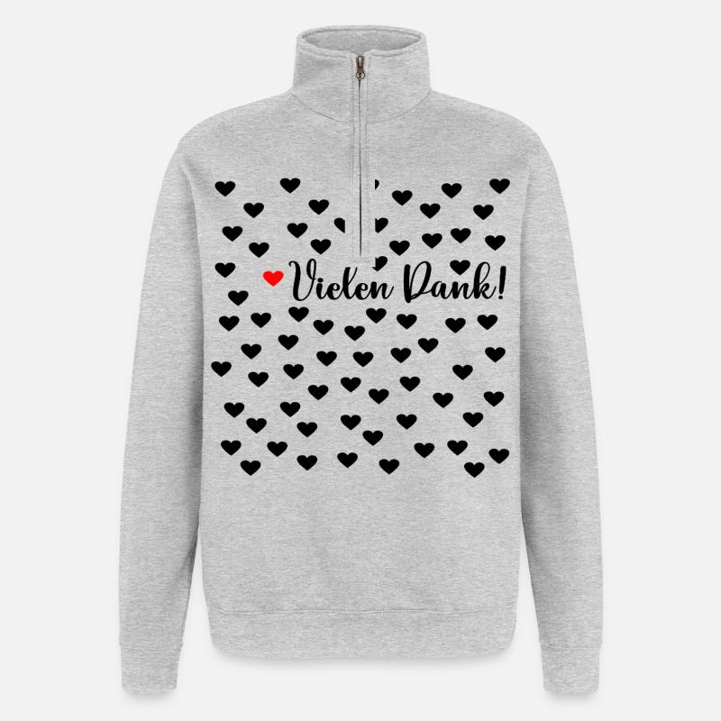 Dankbarkeit Vielen Dank Herzen - Quarter-Zip-Sweatshirt - Grau meliert