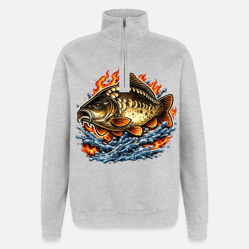 Carpe miroir - Sweat à zip 1/4 - gris chiné