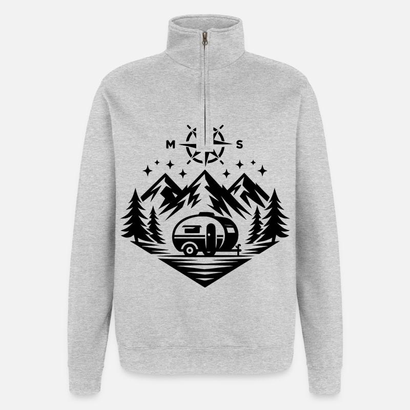 Camping Compass Mountains - Quarter-Zip Sweatshirt - heather grey