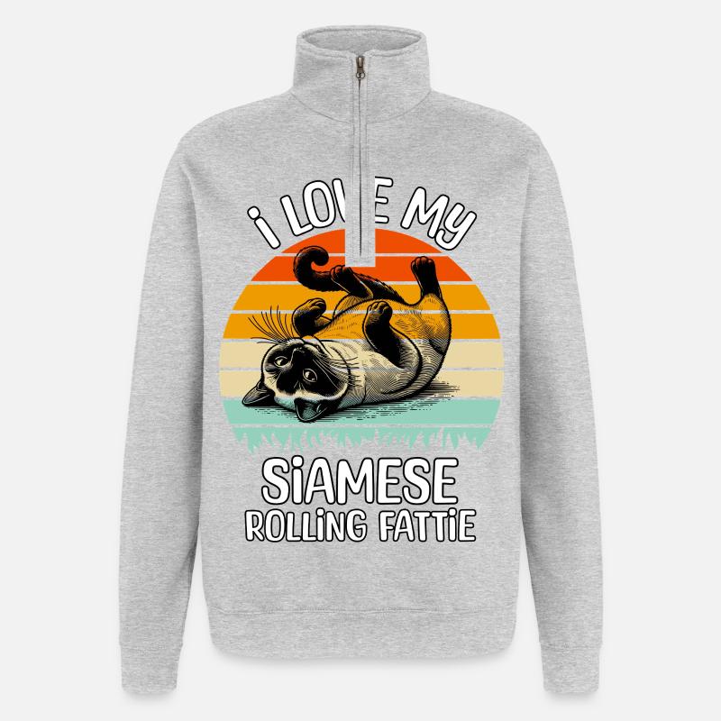 Funny Siamese Cat - Quarter-Zip Sweatshirt - heather grey