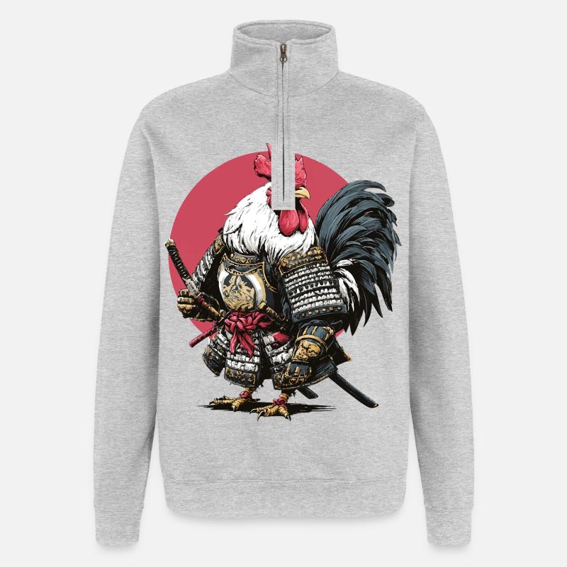 Rooster Samurai Armor - Quarter-Zip Sweatshirt - heather grey