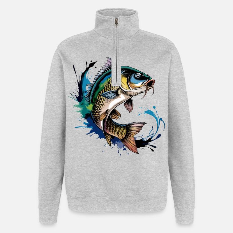 Jumping Carp - Quarter-Zip Sweatshirt - heather grey
