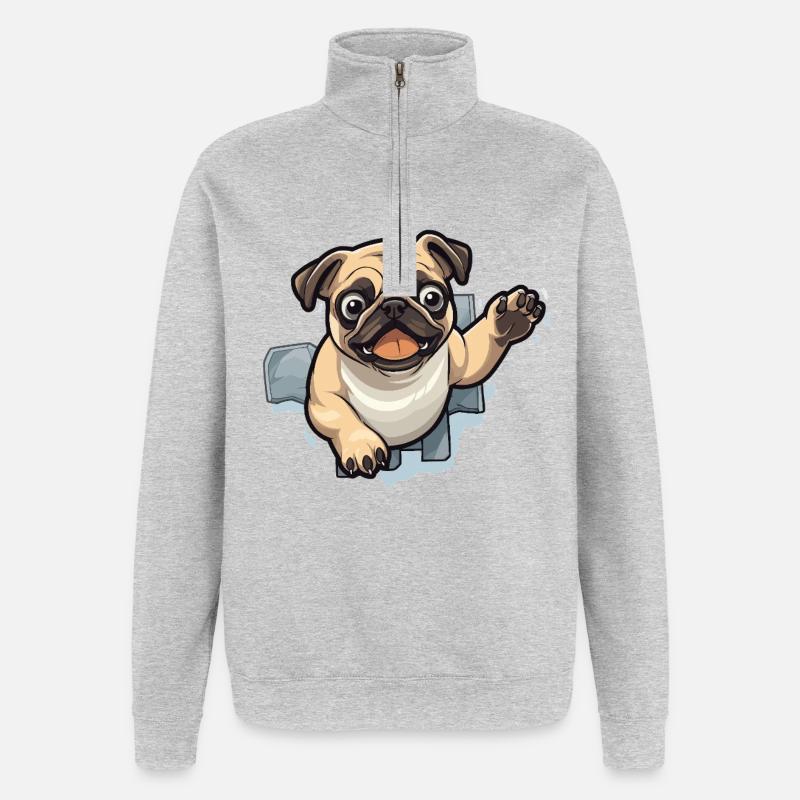 Pug Durchbruch aus Eis - Quarter-Zip-Sweatshirt - Grau meliert