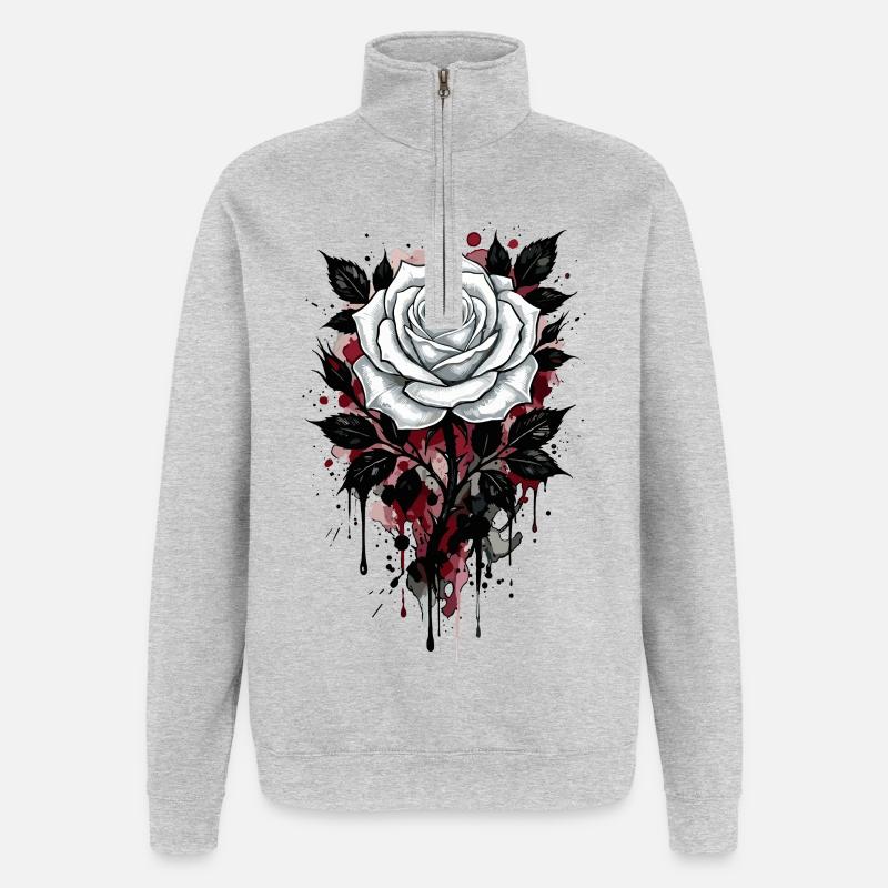 Rose, Rose Blanche, Rose et Fleurs - Sweat à zip 1/4 - gris chiné