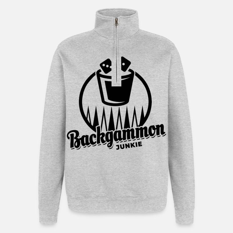 Backgammon Junkie | Brettspiel | Geschenk - Quarter-Zip-Sweatshirt - Grau meliert