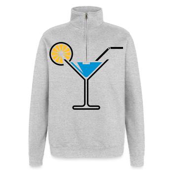 Cocktail / Cocktailglas / Martini + (Hellblau) - Quarter-Zip-Sweatshirt - Grau meliert - Vorne - AI Model Female 172 light (172cm) & AI Model Male 178 dark (178cm)