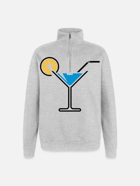 Cocktail / Cocktail Glass / Martini + (Light Blue) - Quarter-Zip Sweatshirt - heather grey