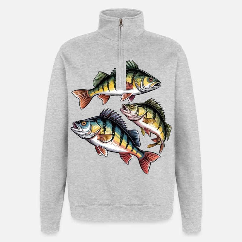Motif de perche - Sweat à zip 1/4 - gris chiné