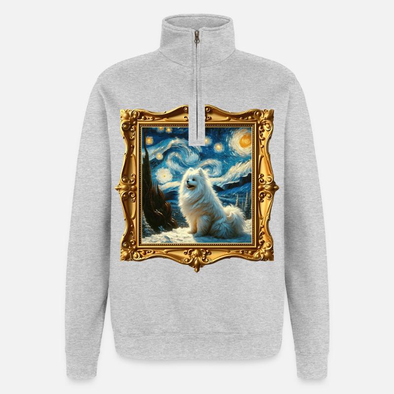 Spitz Zwergspitz Starry Night - Quarter-Zip-Sweatshirt - Grau meliert