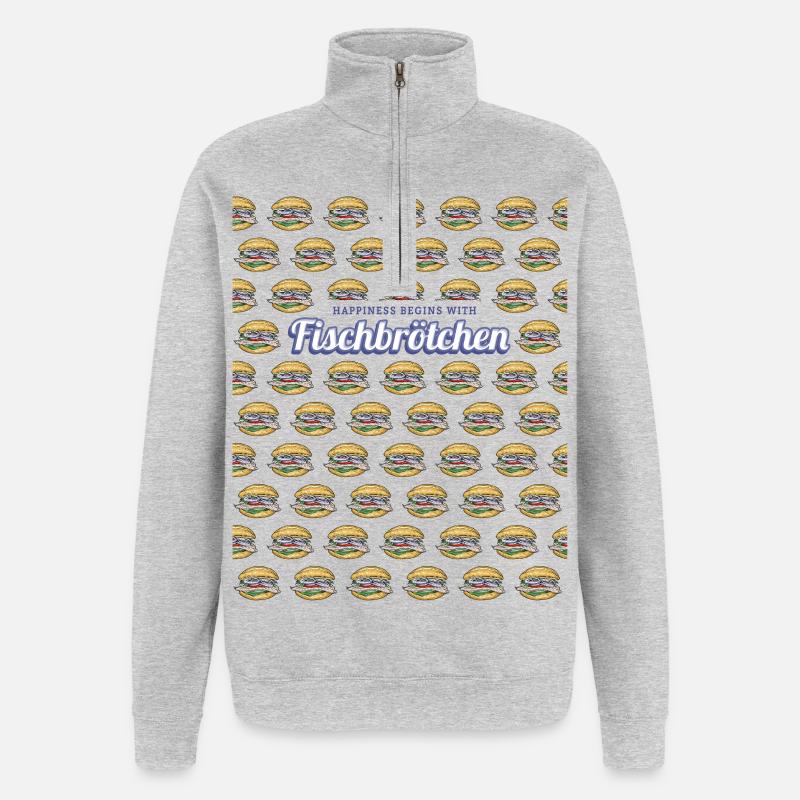 Fischbrötchen mit Matjes oder Bismarckhering - Quarter-Zip-Sweatshirt - Grau meliert